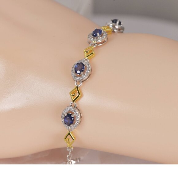 Natural Blue Sapphire 925 Sterling Silver Bracelet 7" - Picture 2 of 4